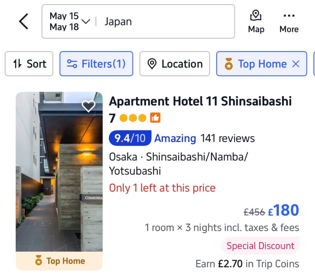 搜索结果页：Top Home 筛选胶囊与房源图上的专属徽章